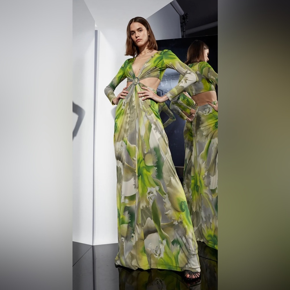 HALSTON JEN JERSEY V-NECK DRAPED GOWN - Picture 6 of 9